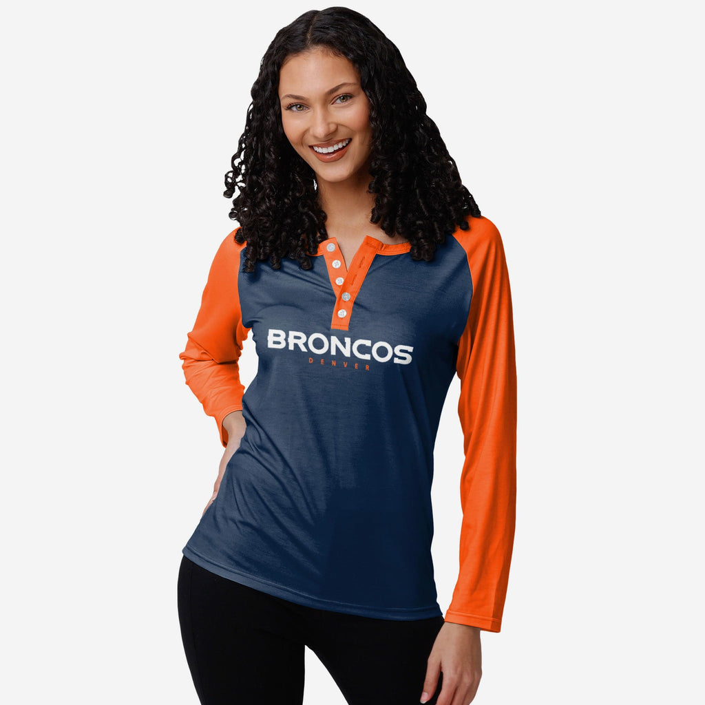 Denver Broncos Womens Big Wordmark Long Sleeve Henley FOCO S - FOCO.com