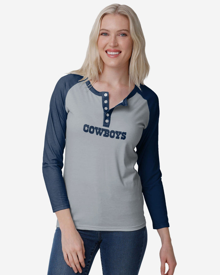 Dallas Cowboys Womens Big Wordmark Long Sleeve Henley FOCO S - FOCO.com