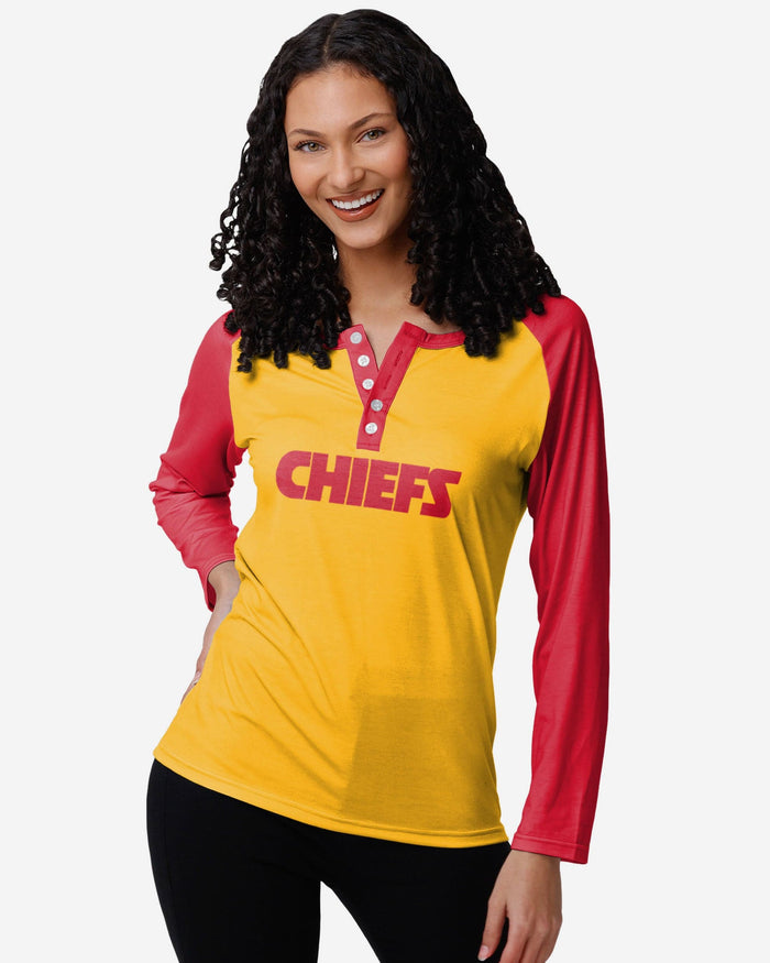 Kansas City Chiefs Womens Big Wordmark Long Sleeve Henley FOCO S - FOCO.com