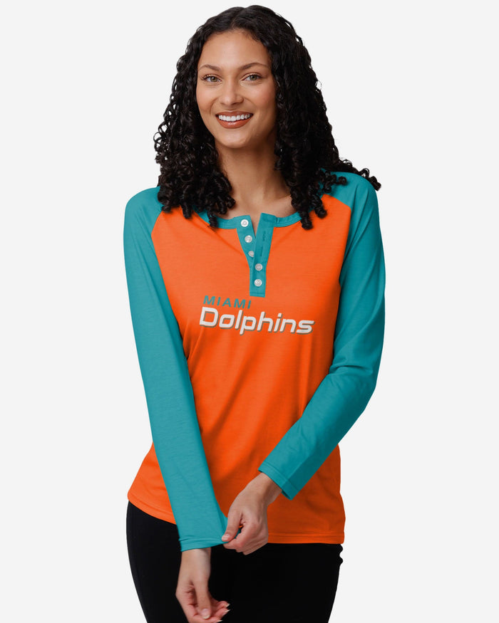Miami Dolphins Womens Big Wordmark Long Sleeve Henley FOCO S - FOCO.com