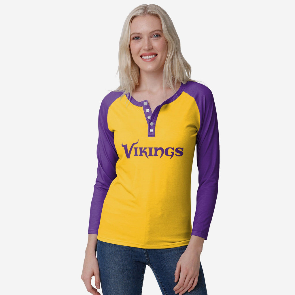 Minnesota Vikings Womens Big Wordmark Long Sleeve Henley FOCO S - FOCO.com
