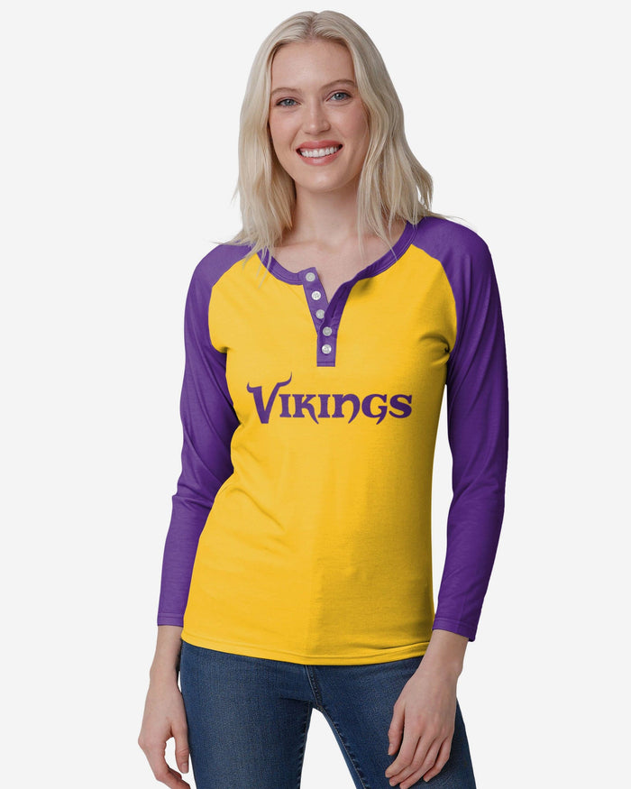 Minnesota Vikings Womens Big Wordmark Long Sleeve Henley FOCO S - FOCO.com