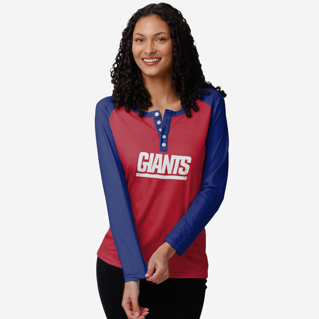 New York Giants Womens Big Wordmark Long Sleeve Henley FOCO S - FOCO.com