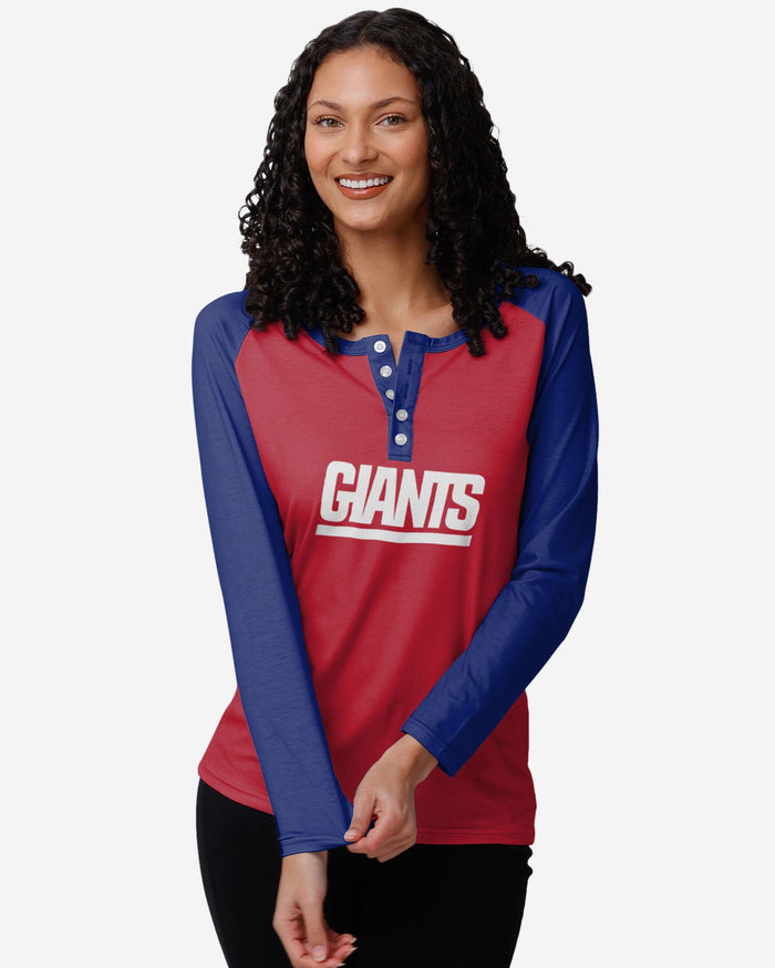 New York Giants Womens Big Wordmark Long Sleeve Henley FOCO S - FOCO.com