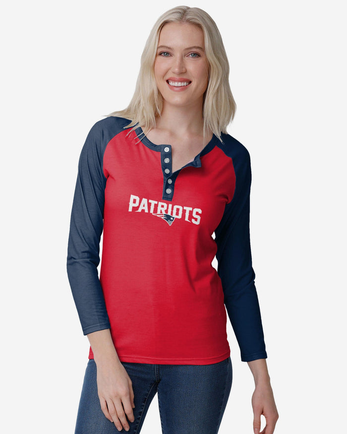 New England Patriots Womens Big Wordmark Long Sleeve Henley FOCO S - FOCO.com
