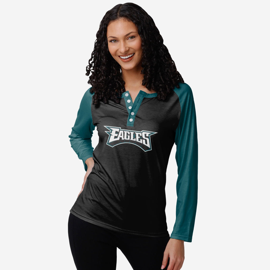 Philadelphia Eagles Womens Big Wordmark Long Sleeve Henley FOCO S - FOCO.com
