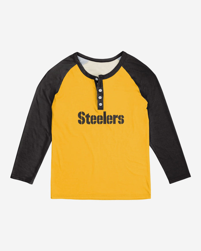 Pittsburgh Steelers Womens Big Wordmark Long Sleeve Henley FOCO - FOCO.com