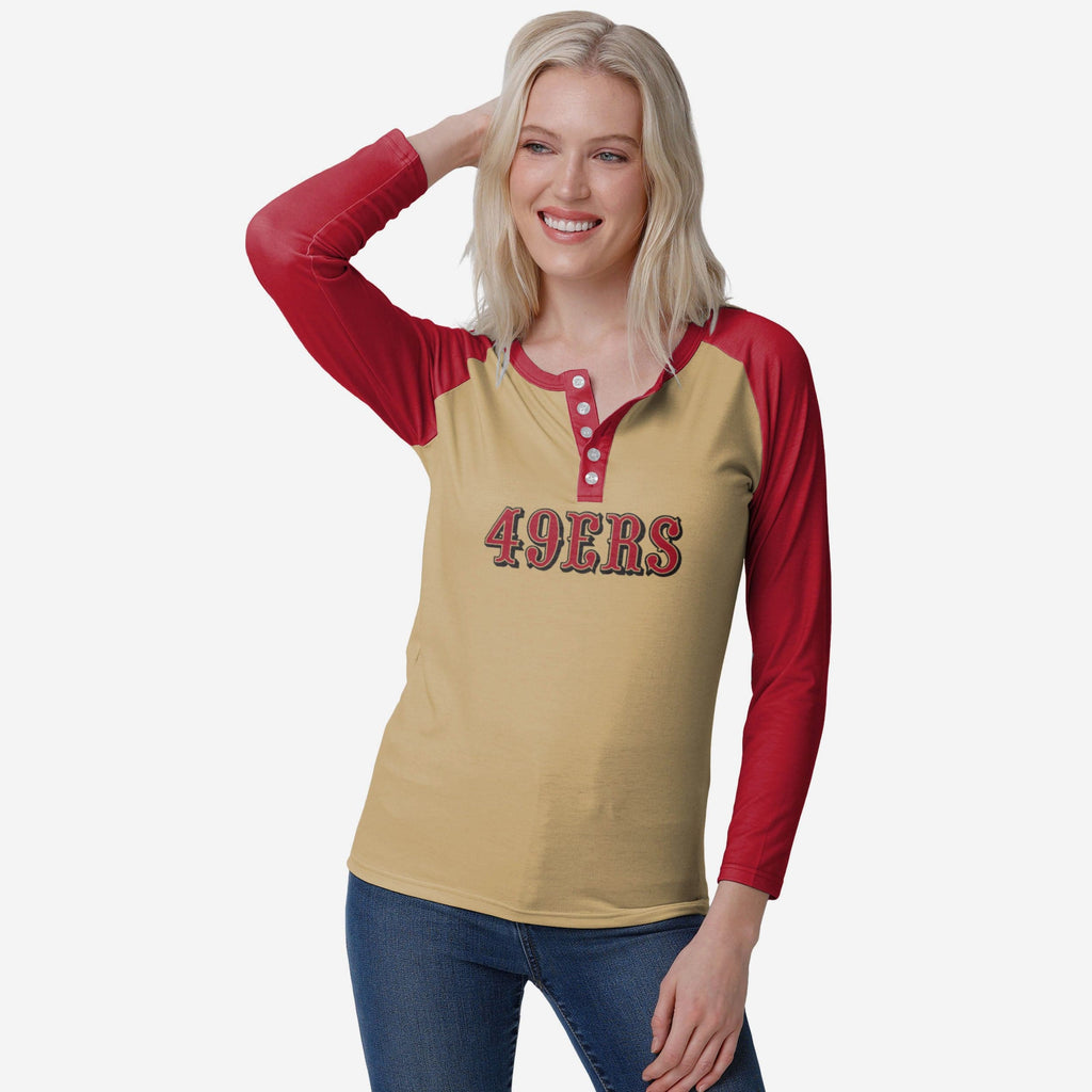 San Francisco 49ers Womens Big Wordmark Long Sleeve Henley FOCO S - FOCO.com