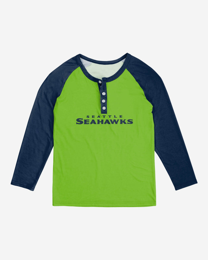 Seattle Seahawks Womens Big Wordmark Long Sleeve Henley FOCO - FOCO.com