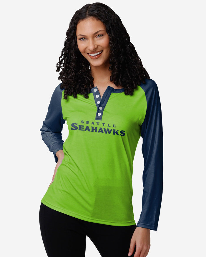 Seattle Seahawks Womens Big Wordmark Long Sleeve Henley FOCO S - FOCO.com