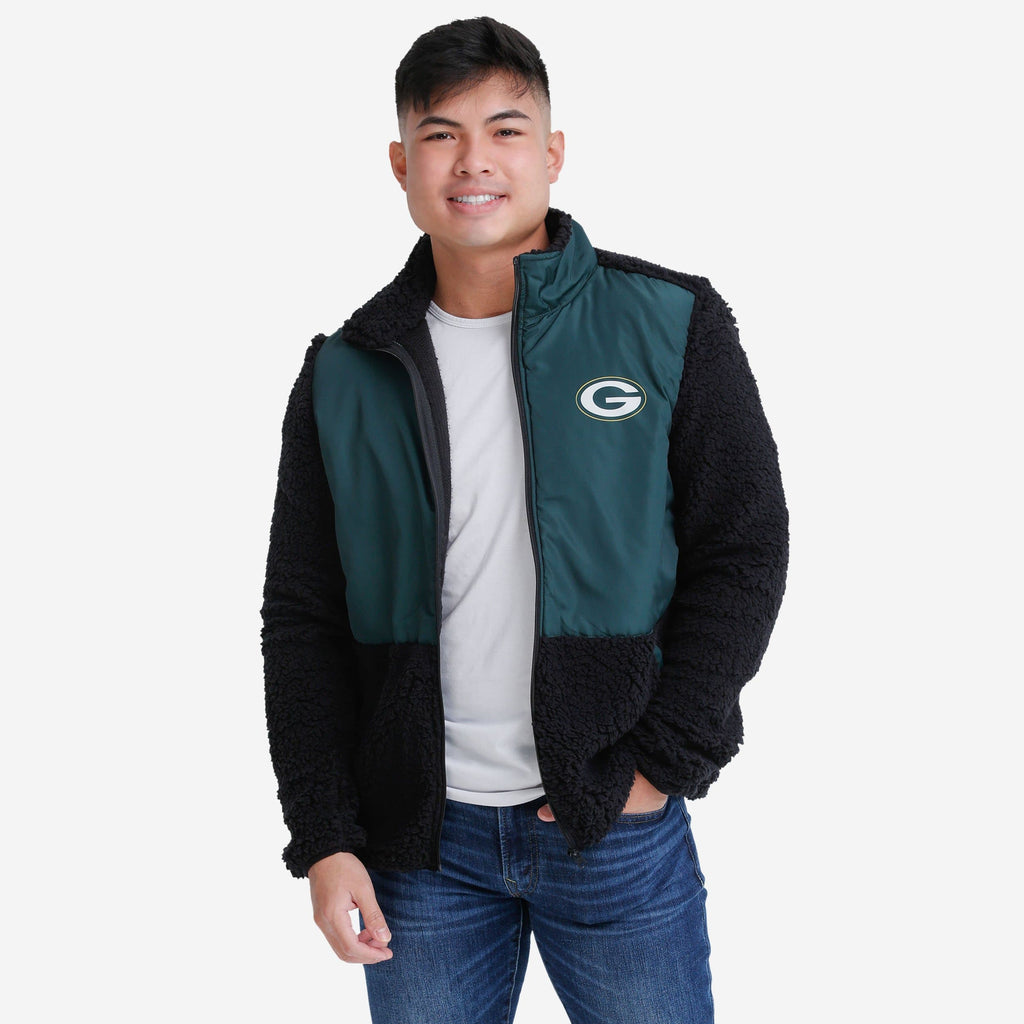 Green Bay Packers Sherpa Soft Zip Up Jacket FOCO S - FOCO.com