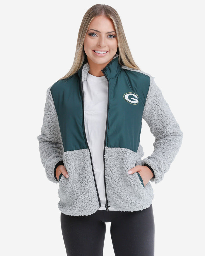 Green Bay Packers Womens Sherpa Soft Zip Up Jacket FOCO S - FOCO.com