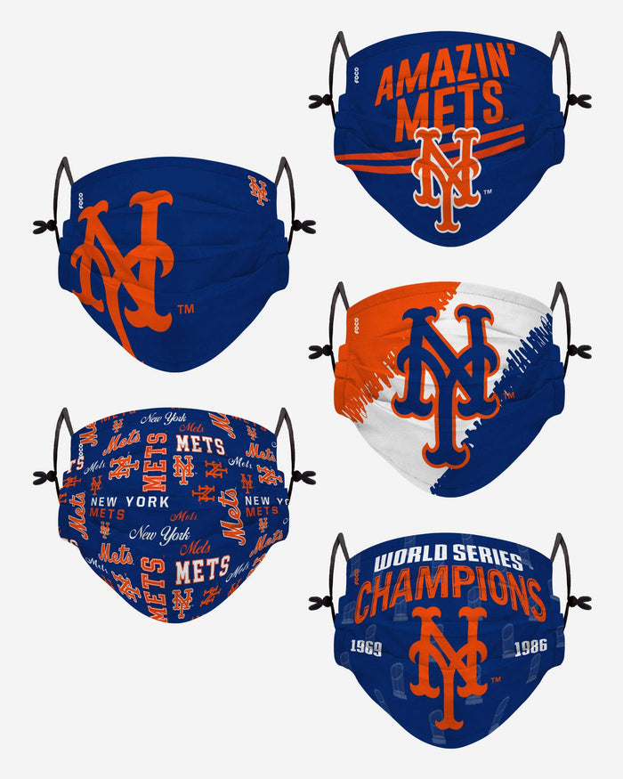 New York Mets Youth Rising Stars Adjustable 5 Pack Face Cover FOCO - FOCO.com