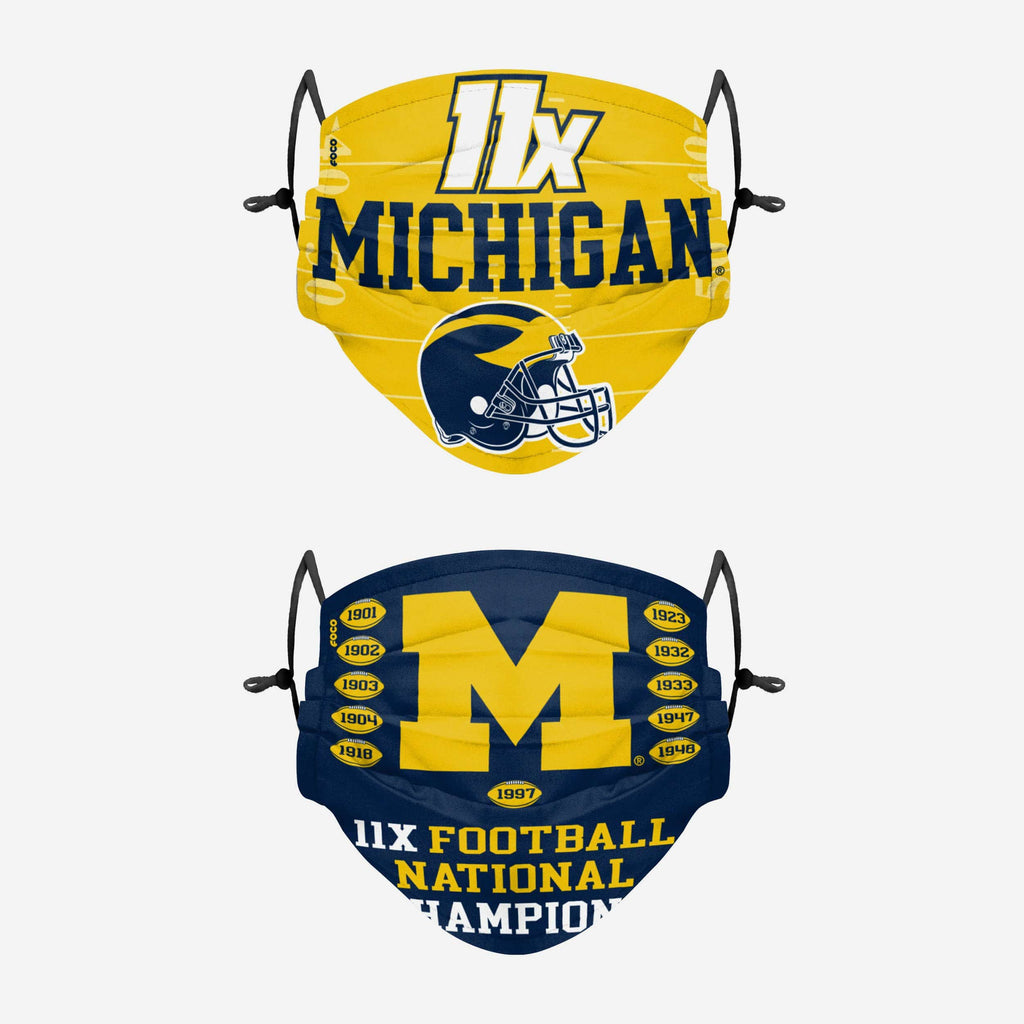 Michigan Wolverines Thematic Champions Adjustable 2 Pack Face Cover FOCO - FOCO.com