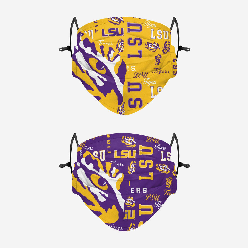 LSU Tigers Logo Rush Adjustable 2 Pack Face Cover FOCO - FOCO.com