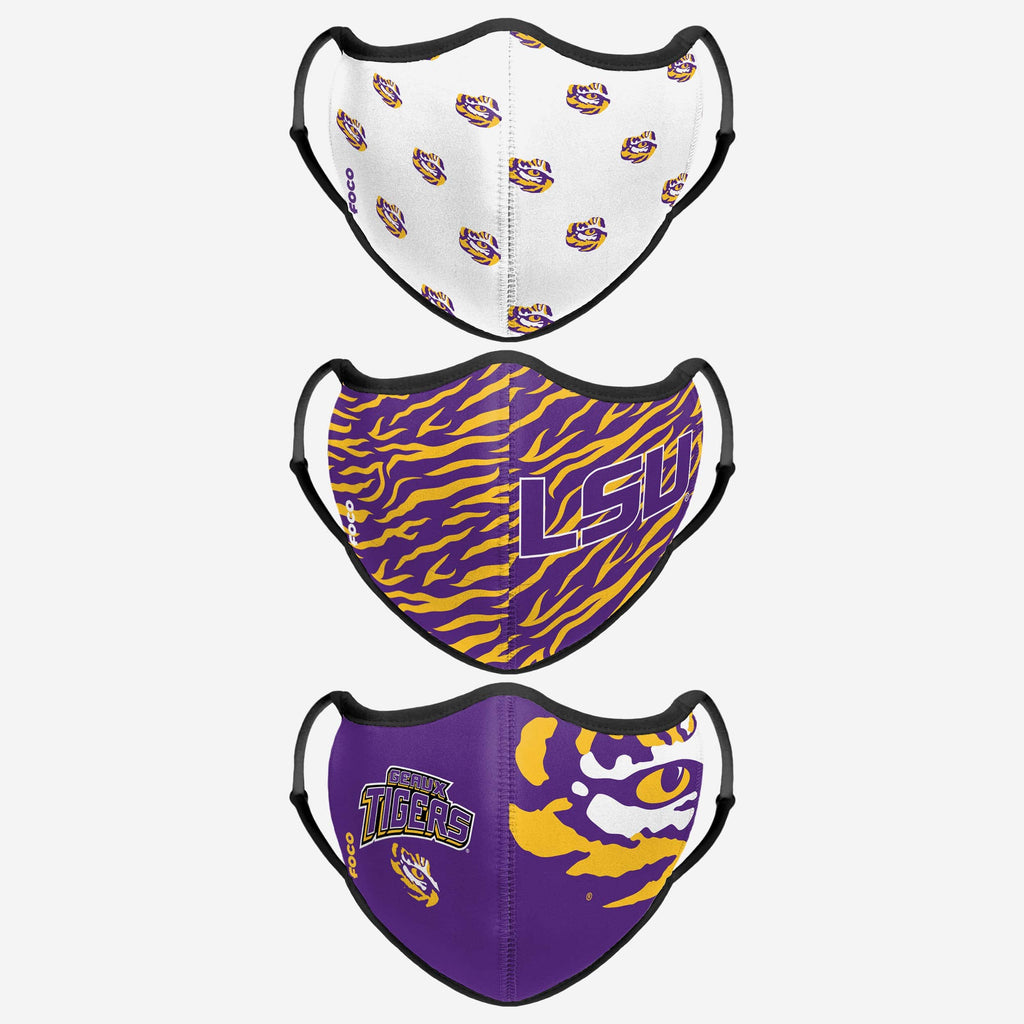 LSU Tigers Thematic Sport 3 Pack Face Cover FOCO - FOCO.com