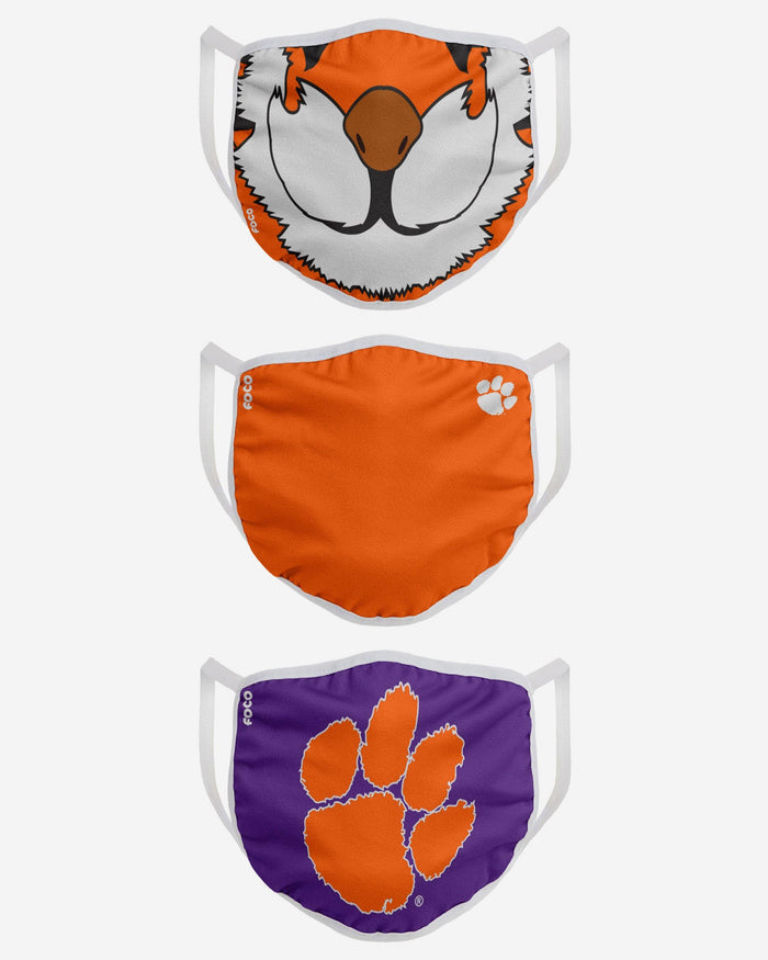 Clemson Tigers The Tiger Mascot 3 Pack Face Cover FOCO - FOCO.com