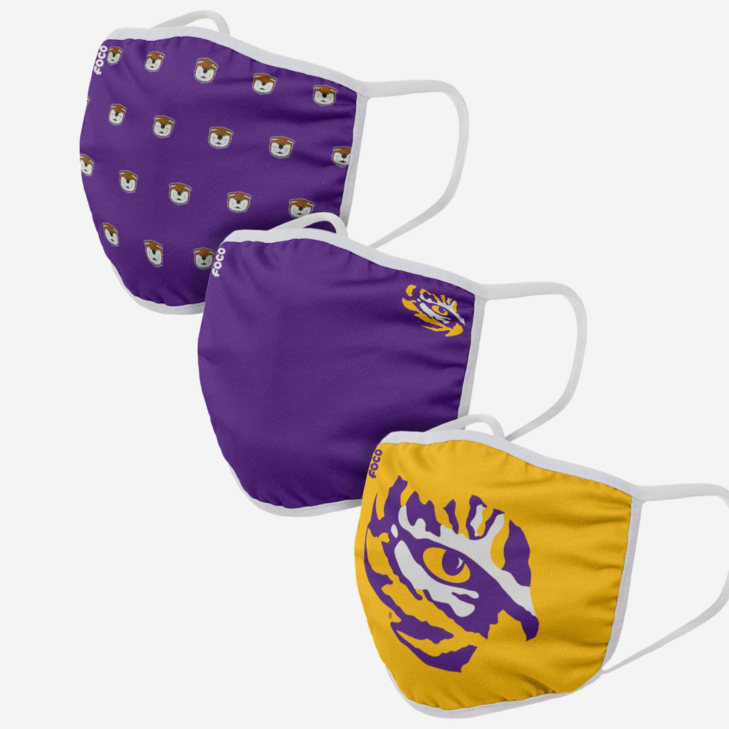 LSU Tigers Mike The Tiger Mascot 3 Pack Face Cover FOCO - FOCO.com