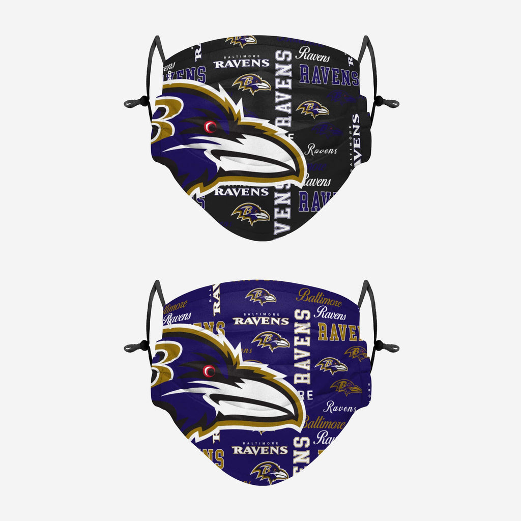 Baltimore Ravens Logo Rush Adjustable 2 Pack Face Cover FOCO - FOCO.com