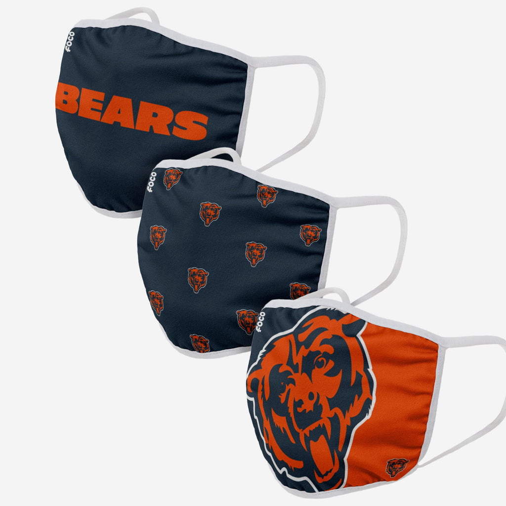 Chicago Bears 3 Pack Face Cover FOCO Adult - FOCO.com