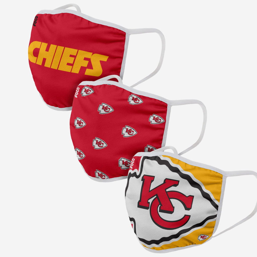 Kansas City Chiefs 3 Pack Face Cover FOCO Adult - FOCO.com