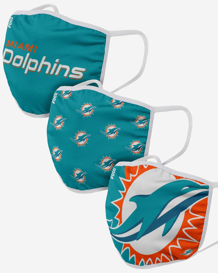 Miami Dolphins 3 Pack Face Cover FOCO Adult - FOCO.com