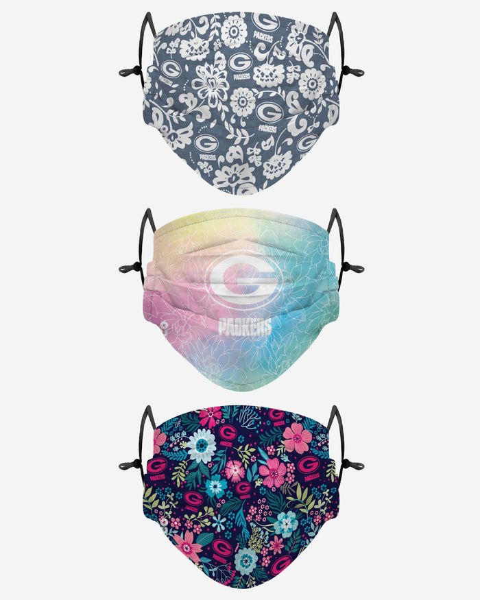 Green Bay Packers Spring Flowers 3 Pack Face Cover FOCO - FOCO.com