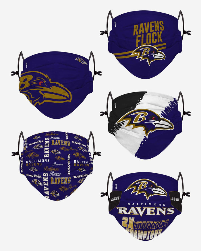 Baltimore Ravens Youth Rising Stars Adjustable 5 Pack Face Cover FOCO - FOCO.com