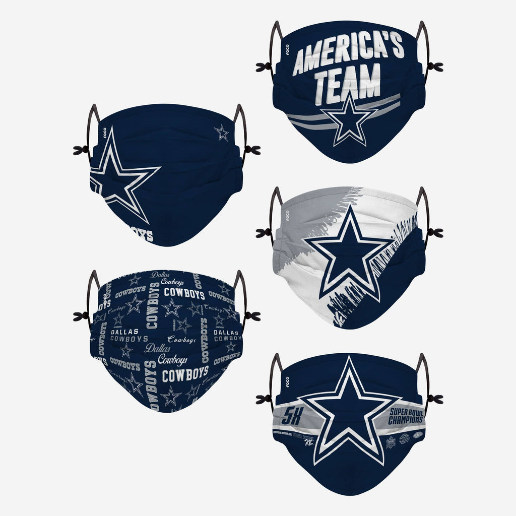 Dallas Cowboys Youth Rising Stars Adjustable 5 Pack Face Cover FOCO - FOCO.com