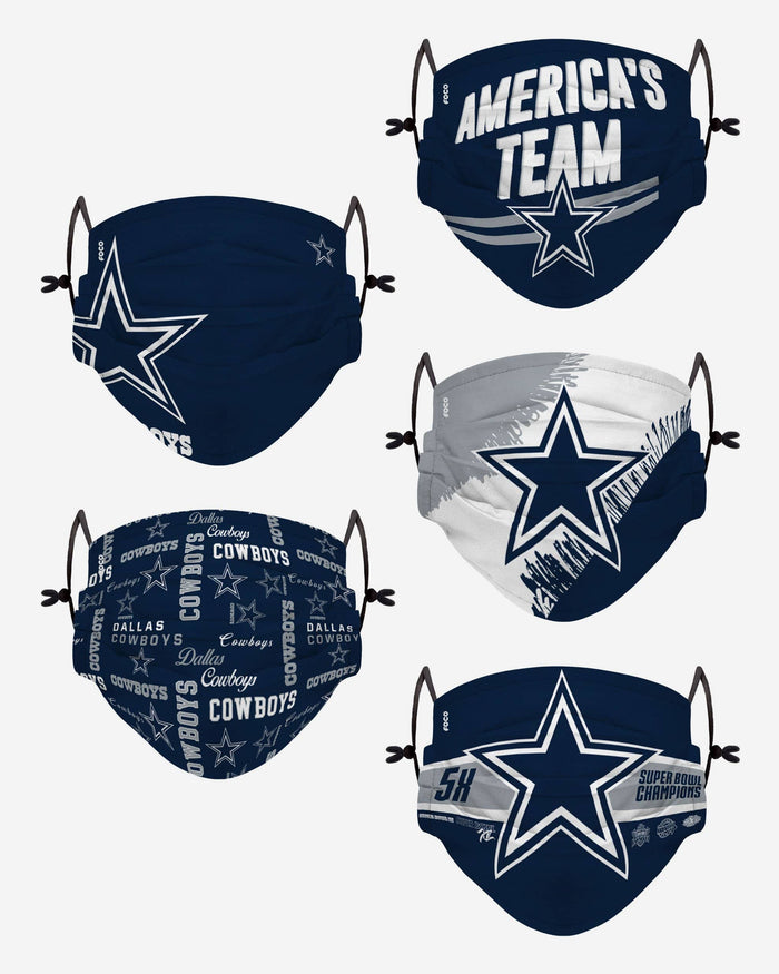 Dallas Cowboys Youth Rising Stars Adjustable 5 Pack Face Cover FOCO - FOCO.com