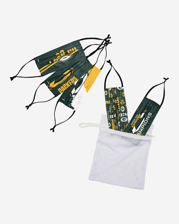 Green Bay Packers Youth Rising Stars Adjustable 5 Pack Face Cover FOCO - FOCO.com