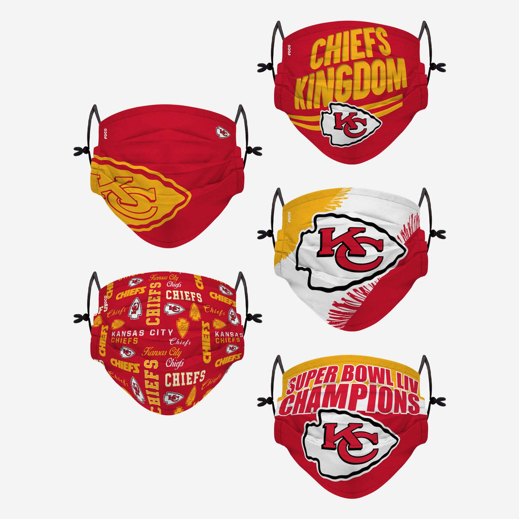Kansas City Chiefs Youth Rising Stars Adjustable 5 Pack Face Cover FOCO - FOCO.com