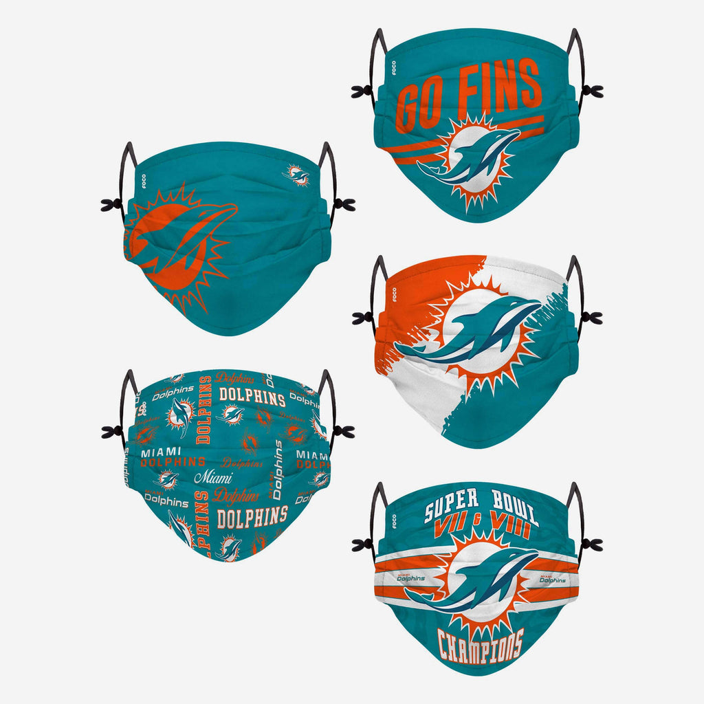 Miami Dolphins Youth Rising Stars Adjustable 5 Pack Face Cover FOCO - FOCO.com
