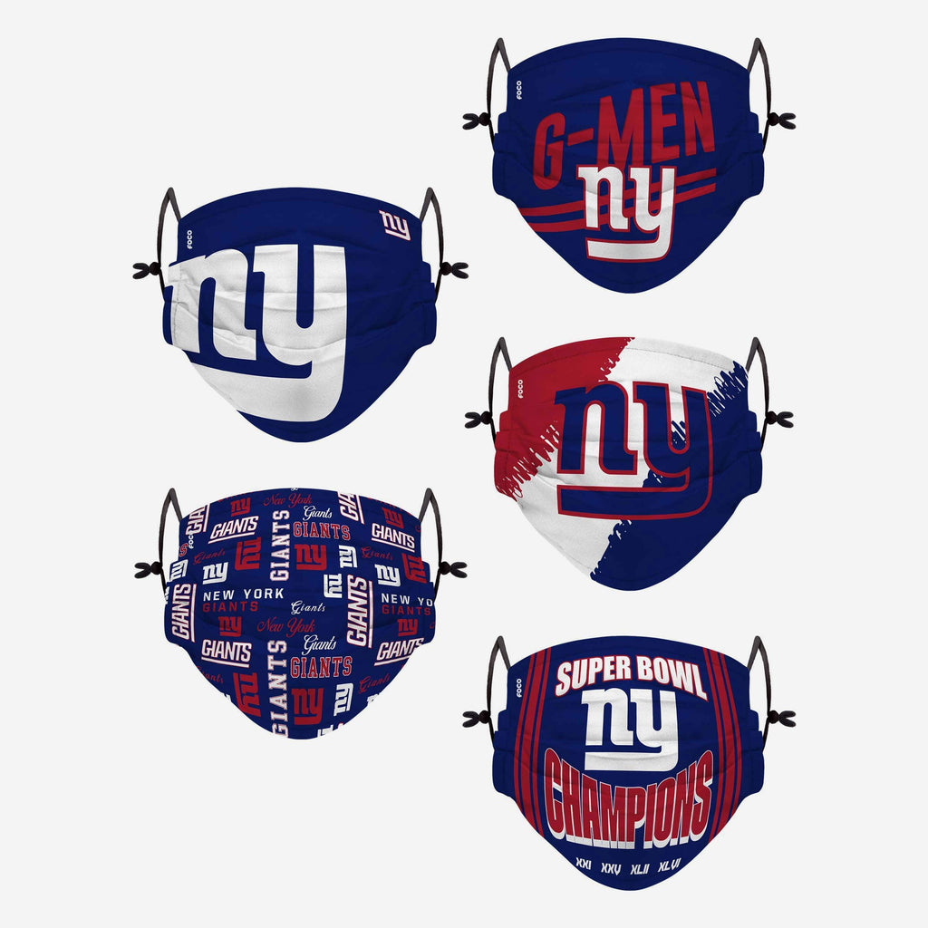 New York Giants Youth Rising Stars Adjustable 5 Pack Face Cover FOCO - FOCO.com