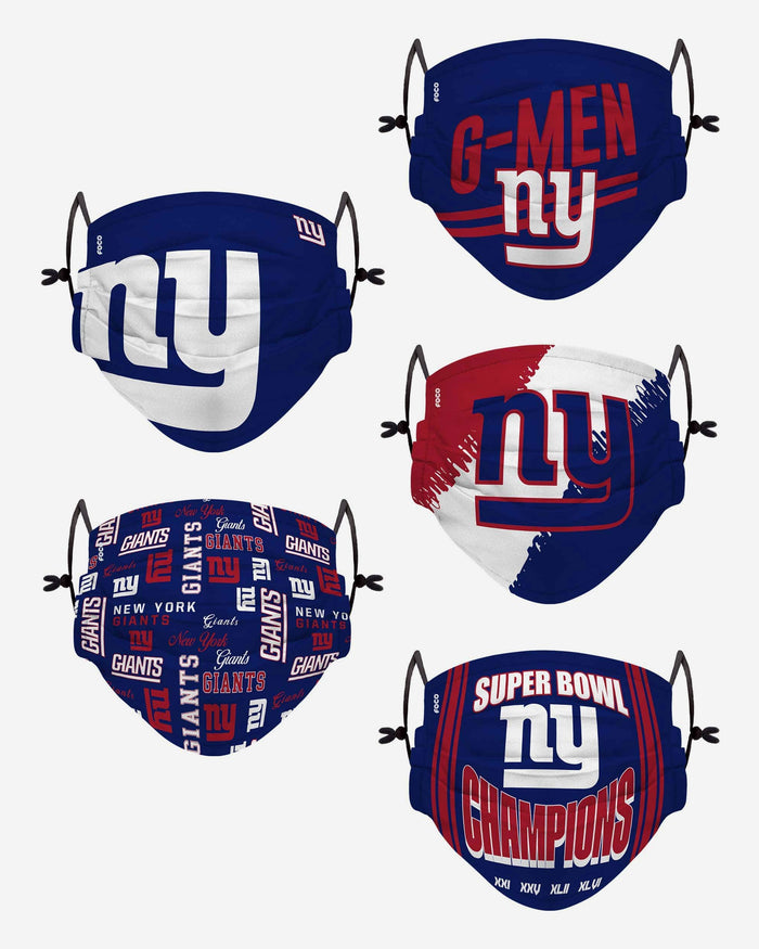New York Giants Youth Rising Stars Adjustable 5 Pack Face Cover FOCO - FOCO.com