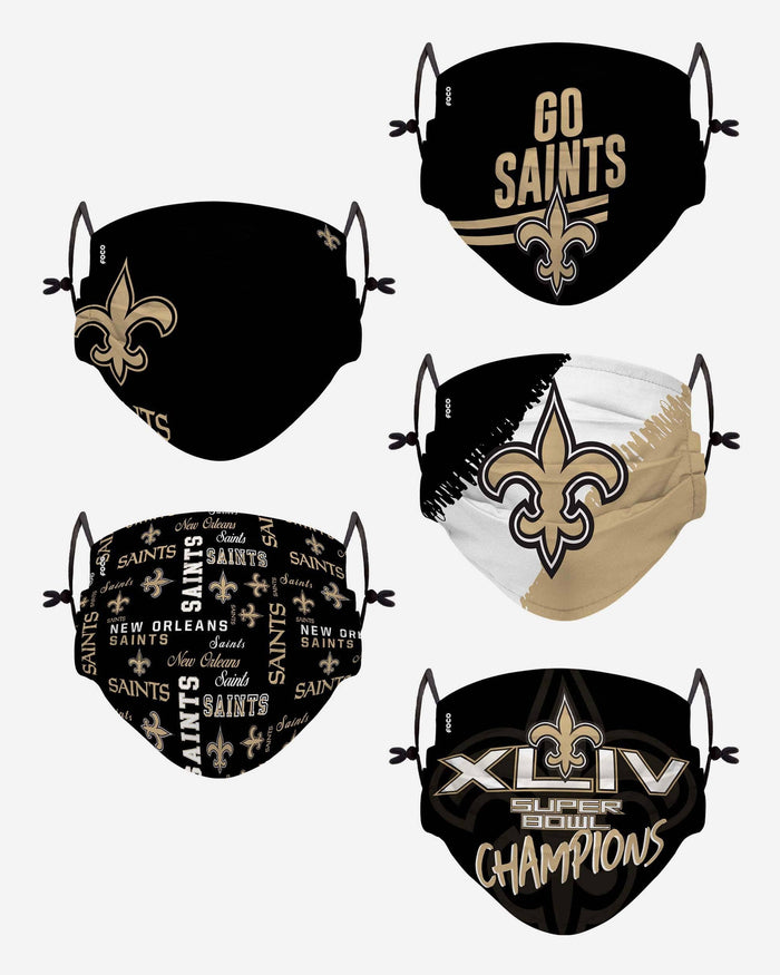 New Orleans Saints Youth Rising Stars Adjustable 5 Pack Face Cover FOCO - FOCO.com
