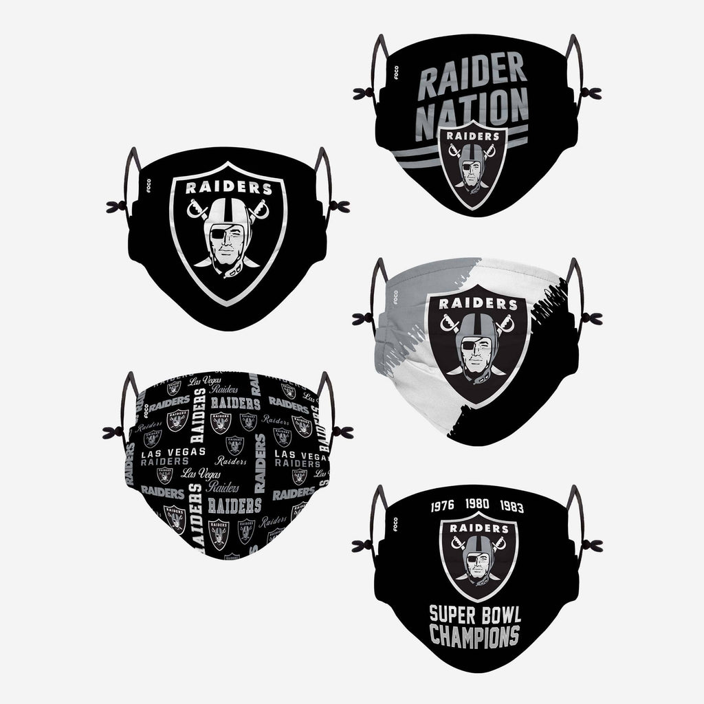 Las Vegas Raiders Youth Rising Stars Adjustable 5 Pack Face Cover FOCO - FOCO.com