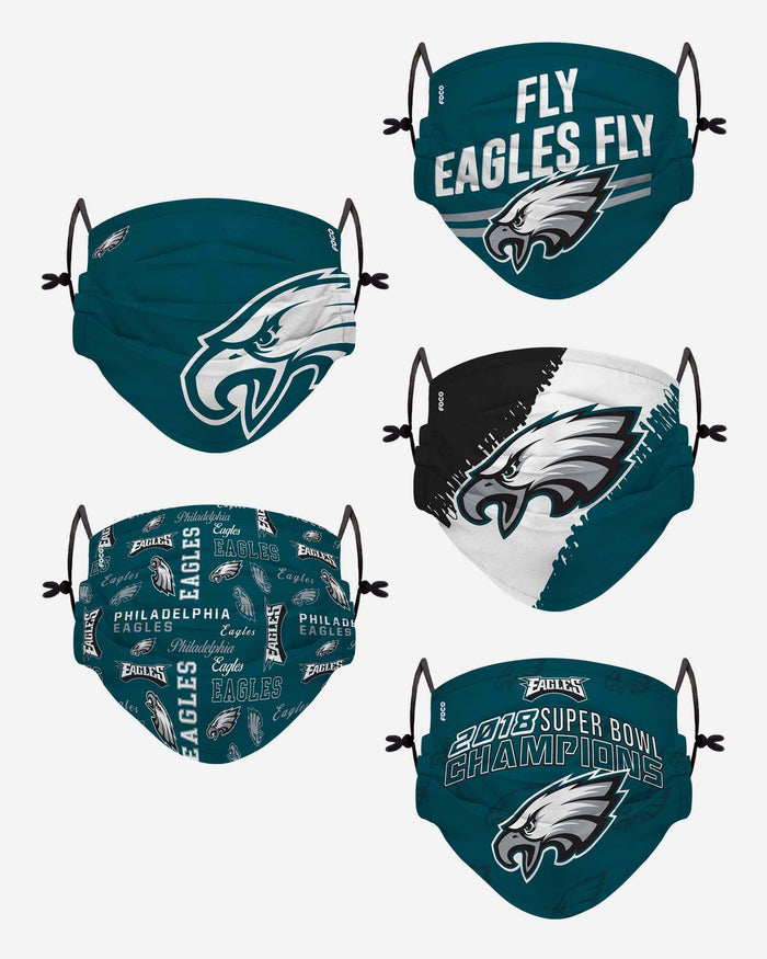 Philadelphia Eagles Youth Rising Stars Adjustable 5 Pack Face Cover FOCO - FOCO.com