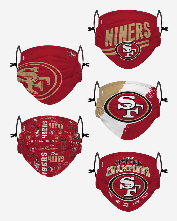 San Francisco 49ers Youth Rising Stars Adjustable 5 Pack Face Cover FOCO - FOCO.com