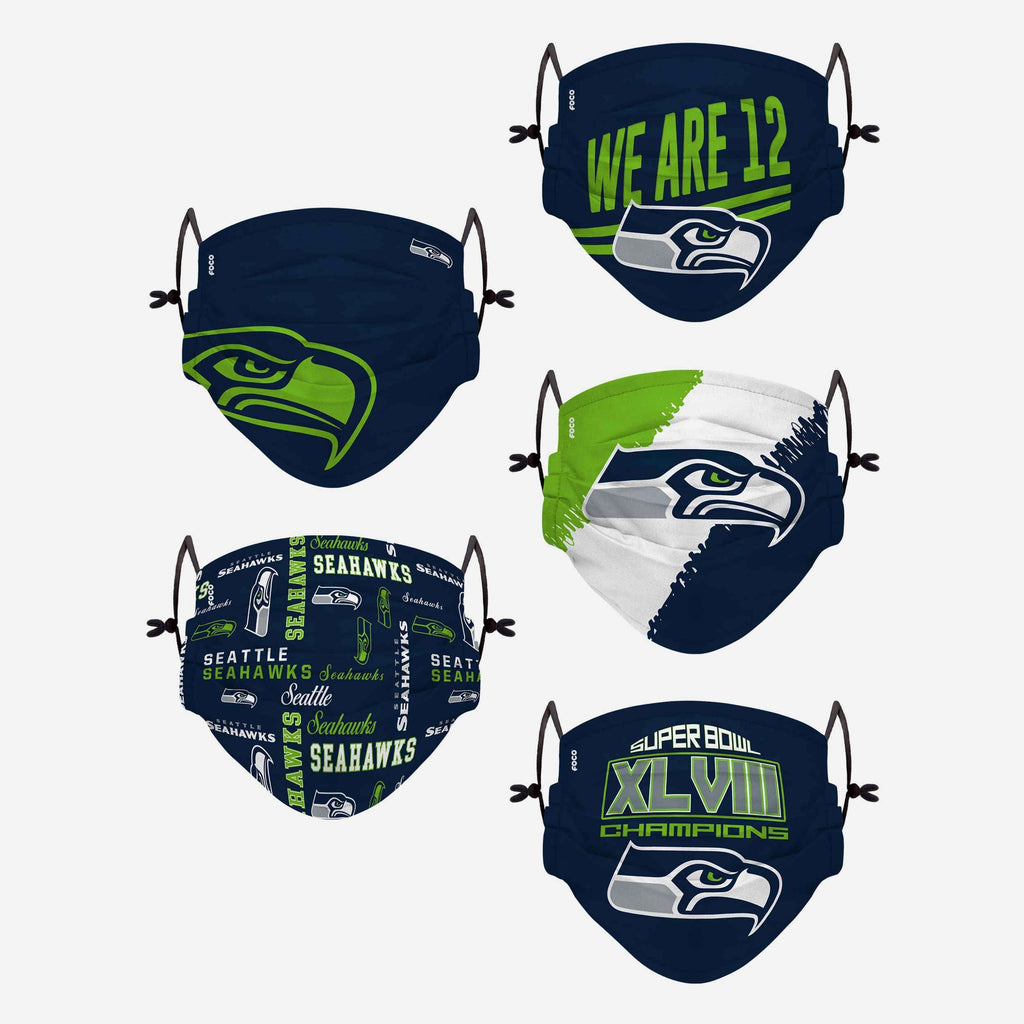Seattle Seahawks Youth Rising Stars Adjustable 5 Pack Face Cover FOCO - FOCO.com