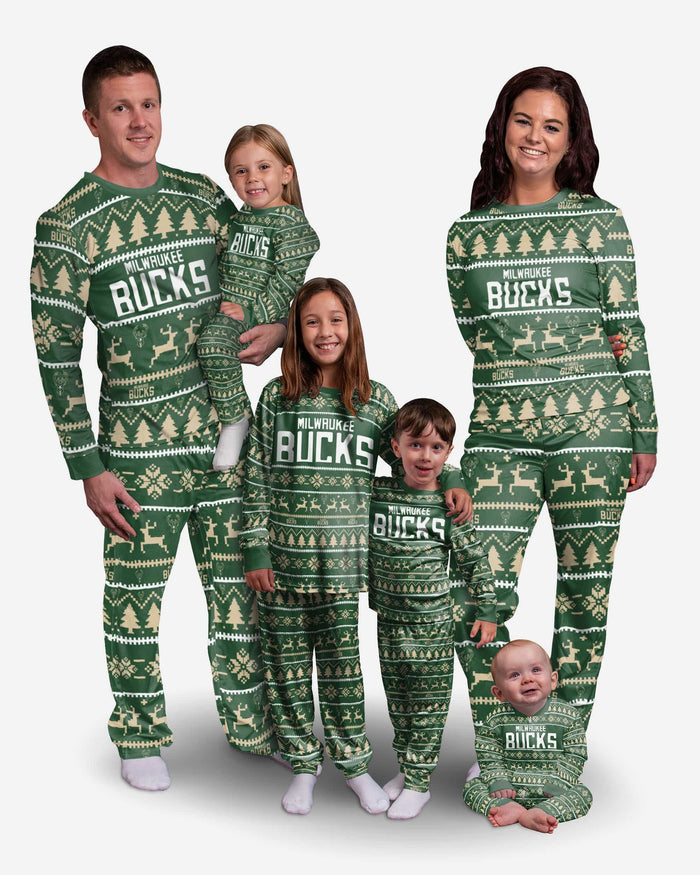 Milwaukee Bucks Youth Family Holiday Pajamas FOCO - FOCO.com
