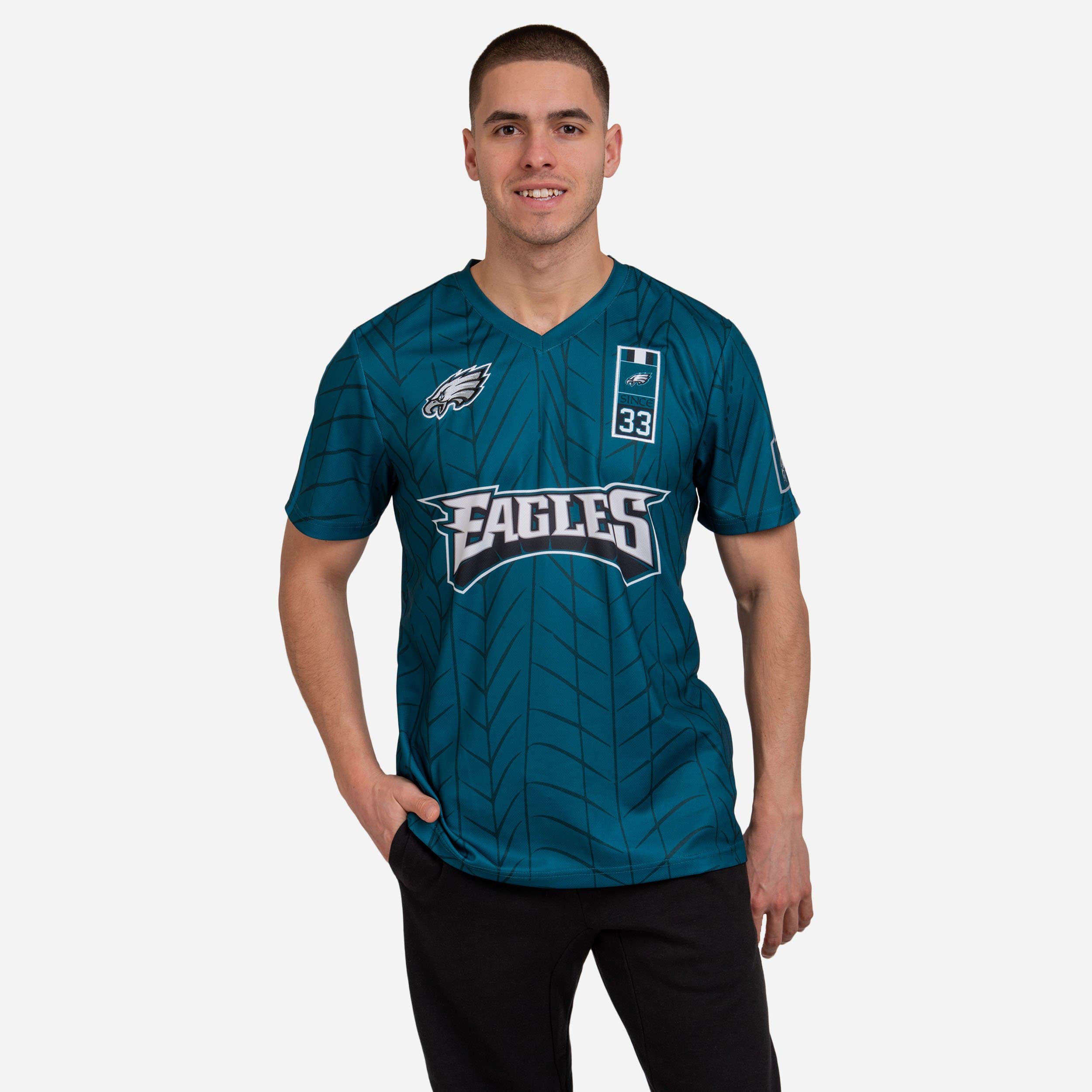 philadelphia eagles jersey dress Philadelphia Eagles Short Sleeve Soccer Style Jersey FOCO