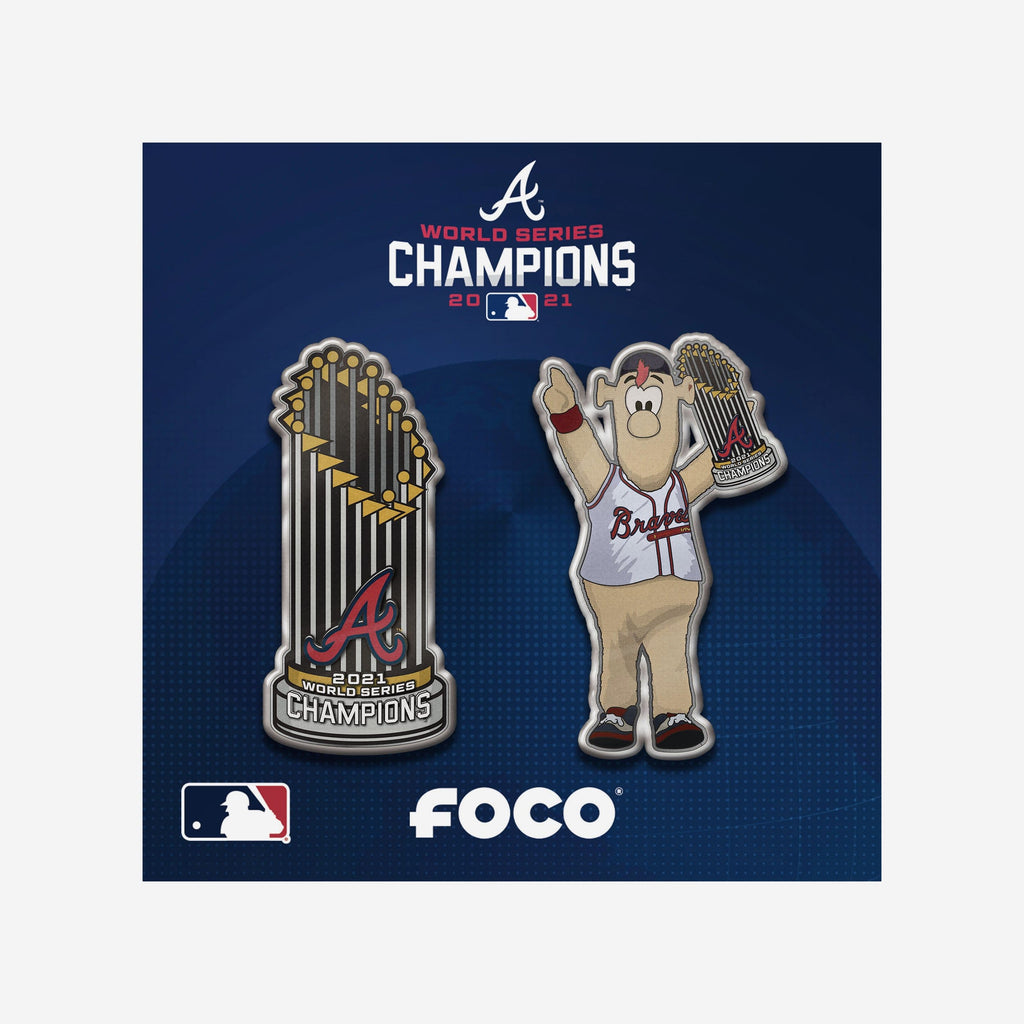 Atlanta Braves 2021 World Series Champions Mascot & Trophy 2 Pack Pin Set FOCO - FOCO.com