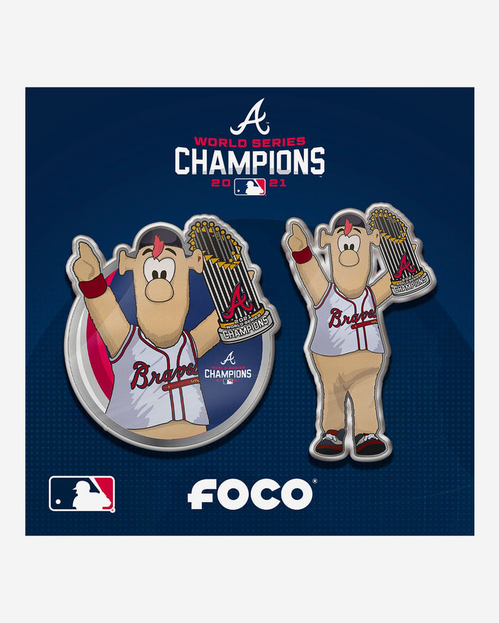 Atlanta Braves 2021 World Series Champions Mascot & Logo 2 Pack Pin Set FOCO - FOCO.com