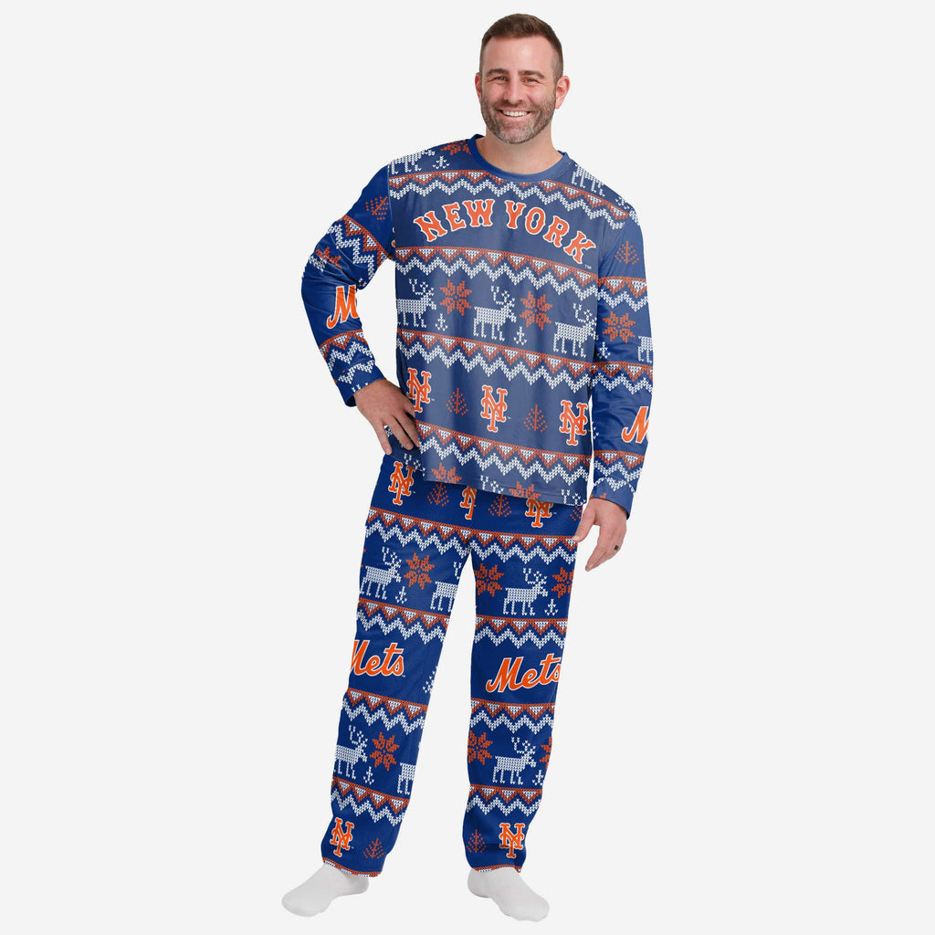 New York Mets Mens Ugly Pattern Family Holiday Pajamas FOCO