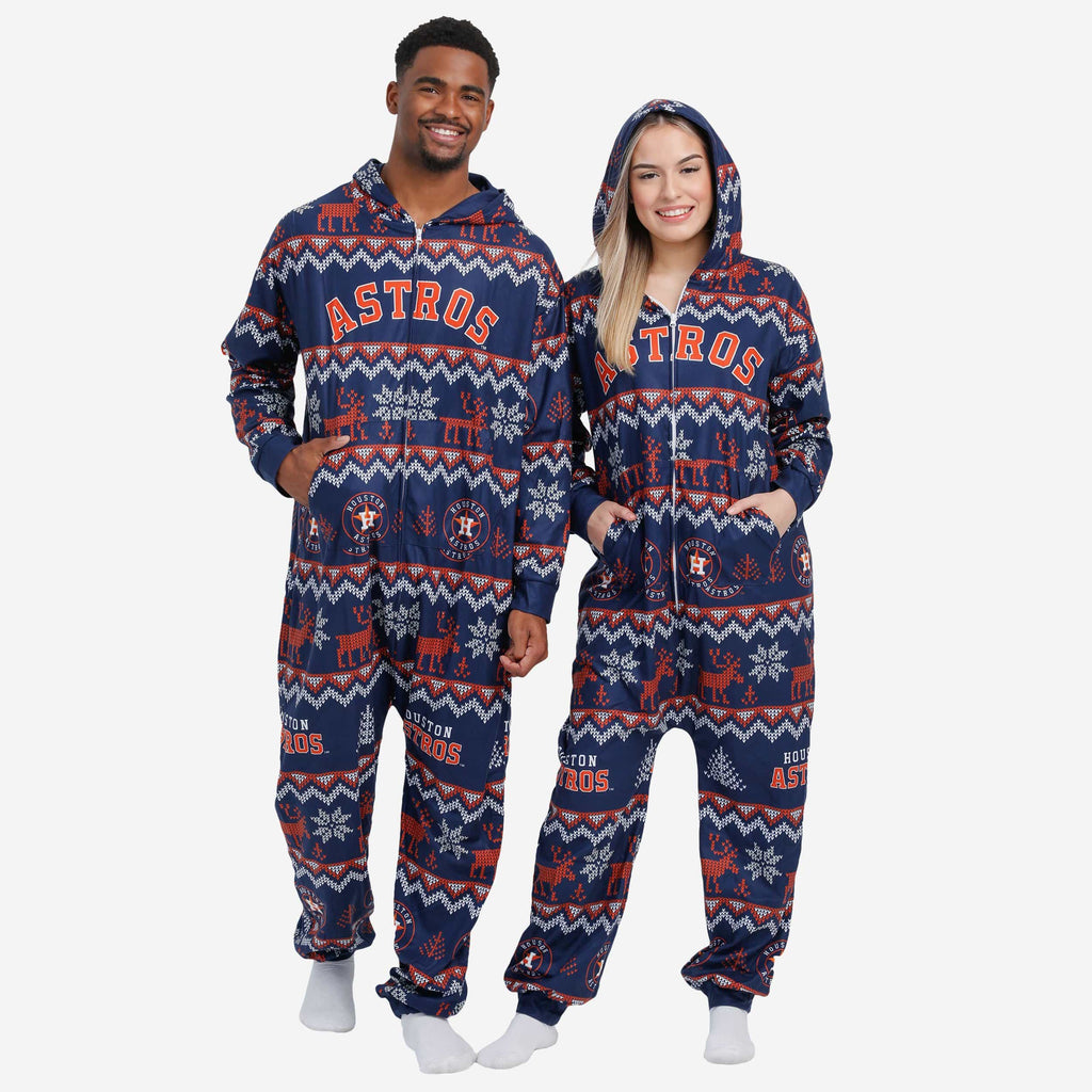 Houston Astros Ugly Pattern One Piece Pajamas FOCO - FOCO.com