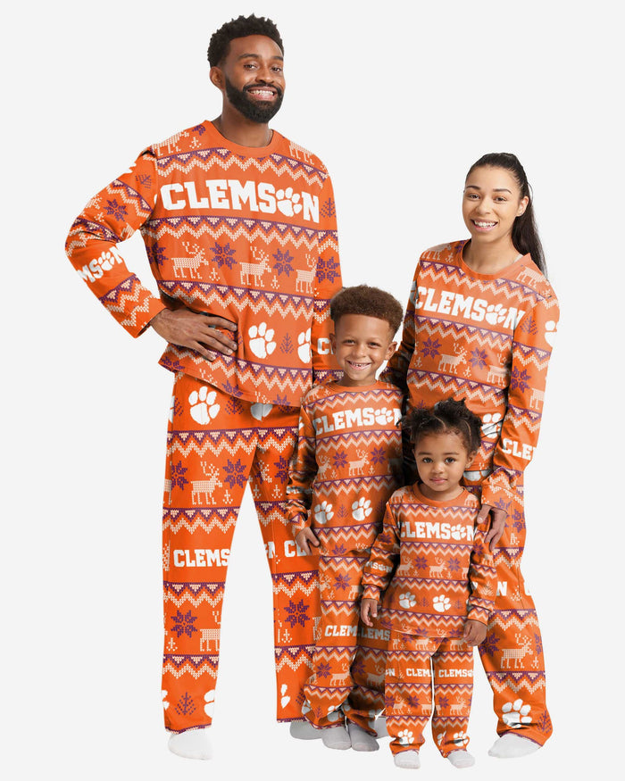 Clemson Tigers Mens Ugly Pattern Family Holiday Pajamas FOCO - FOCO.com