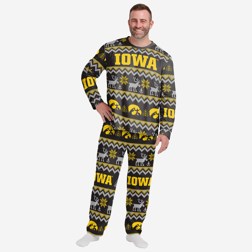 Iowa Hawkeyes Mens Ugly Pattern Family Holiday Pajamas FOCO S - FOCO.com