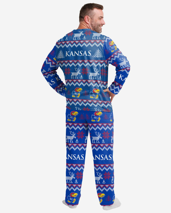 Kansas Jayhawks Mens Ugly Pattern Family Holiday Pajamas FOCO - FOCO.com