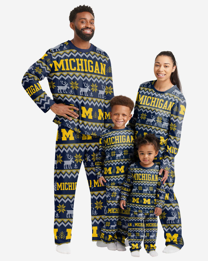 Michigan Wolverines Mens Ugly Pattern Family Holiday Pajamas FOCO
